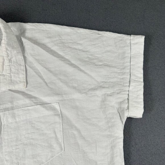 John Mark Womens M White Crinkle Cap Sleeve Button Front Lightweight Shirt Top - Picture 5 of 10